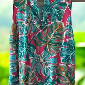 Crown & Ivy Pink and Green ruffled top